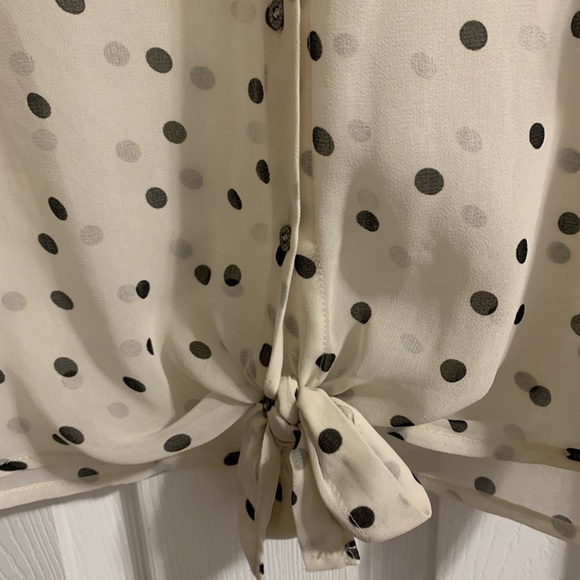 Garage White and Black Polka Dot Sheer Button Down Blouse - Picture 4 of 4